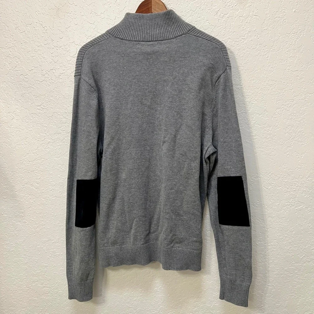 Banana Republic Mens Gray Quarter Zip Sweater Elbow Patches Cotton Blend Large